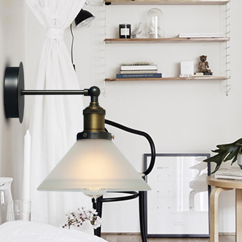 Frendorf | Industrielle Cone Wandbeleuchtung ein Licht Frosted Glass Wandlamp in antikmessing
