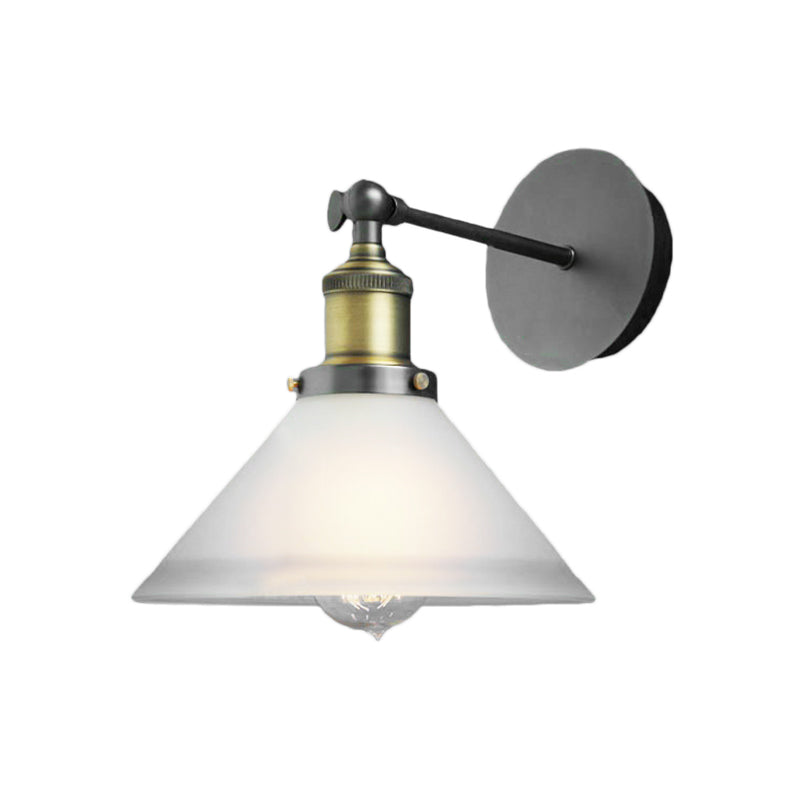 Frendorf | Industrielle Cone Wandbeleuchtung ein Licht Frosted Glass Wandlamp in antikmessing