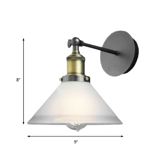 Frendorf | Industrielle Cone Wandbeleuchtung ein Licht Frosted Glass Wandlamp in antikmessing