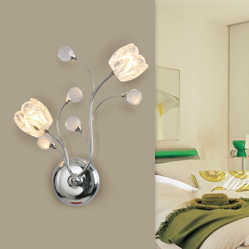Frendorf | Klare Snij Kristallen Bollen Chroom Wandlamp Draaiende Arm 2 Lampen Moderne Oppervlakte Wand Sconces met Bloemenscherm