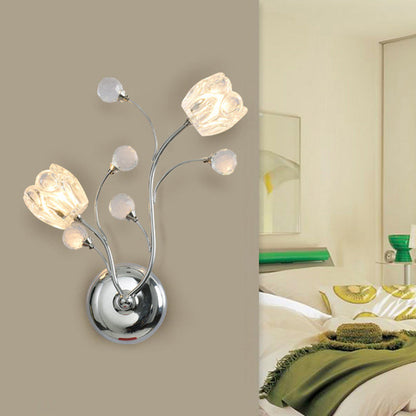 Frendorf | Klare Snij Kristallen Bollen Chroom Wandlamp Draaiende Arm 2 Lampen Moderne Oppervlakte Wand Sconces met Bloemenscherm