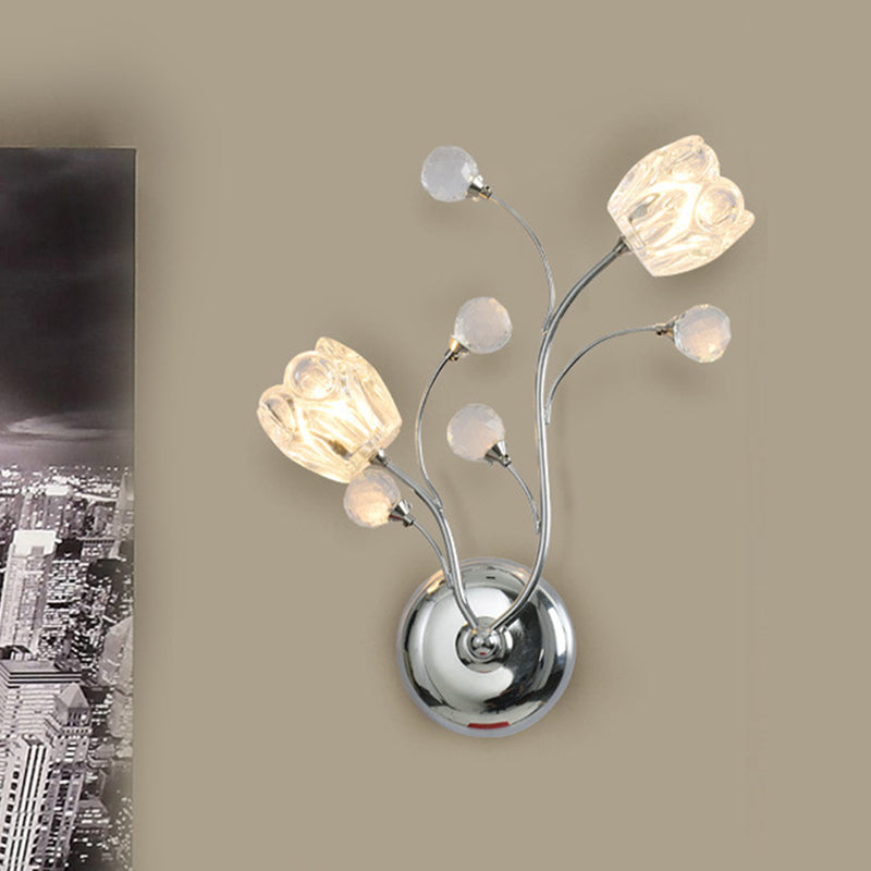 Frendorf | Klare Snij Kristallen Bollen Chroom Wandlamp Draaiende Arm 2 Lampen Moderne Oppervlakte Wand Sconces met Bloemenscherm