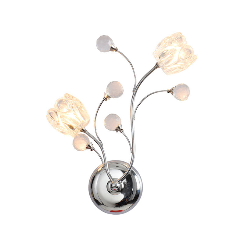 Frendorf | Klare Snij Kristallen Bollen Chroom Wandlamp Draaiende Arm 2 Lampen Moderne Oppervlakte Wand Sconces met Bloemenscherm