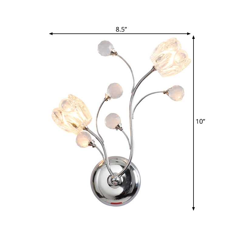 Frendorf | Klare Snij Kristallen Bollen Chroom Wandlamp Draaiende Arm 2 Lampen Moderne Oppervlakte Wand Sconces met Bloemenscherm