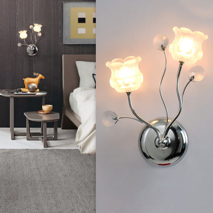 Frendorf | Klar Crystal Orbs Chrome Wandleuchte Scrolling Arm 2 Glühbirnen Moderne Wandbeleuchtung mit Bloom Shade