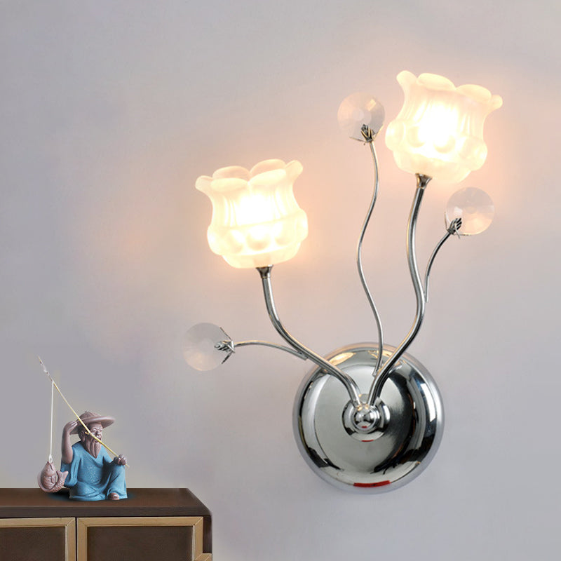 Frendorf | Klar Crystal Orbs Chrome Wandleuchte Scrolling Arm 2 Glühbirnen Moderne Wandbeleuchtung mit Bloom Shade
