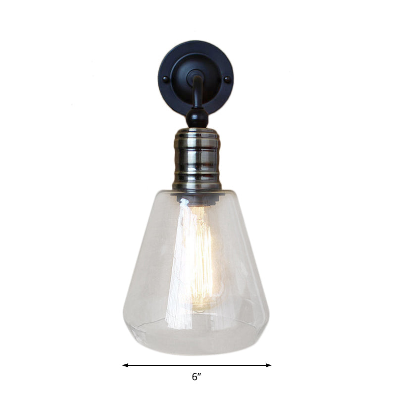 Frendorf | Rustieke Stijl Taperen Shade Wandverlichting Fixture Enkel Glanshelder Glas Wandlamp in Zwart voor Keuken