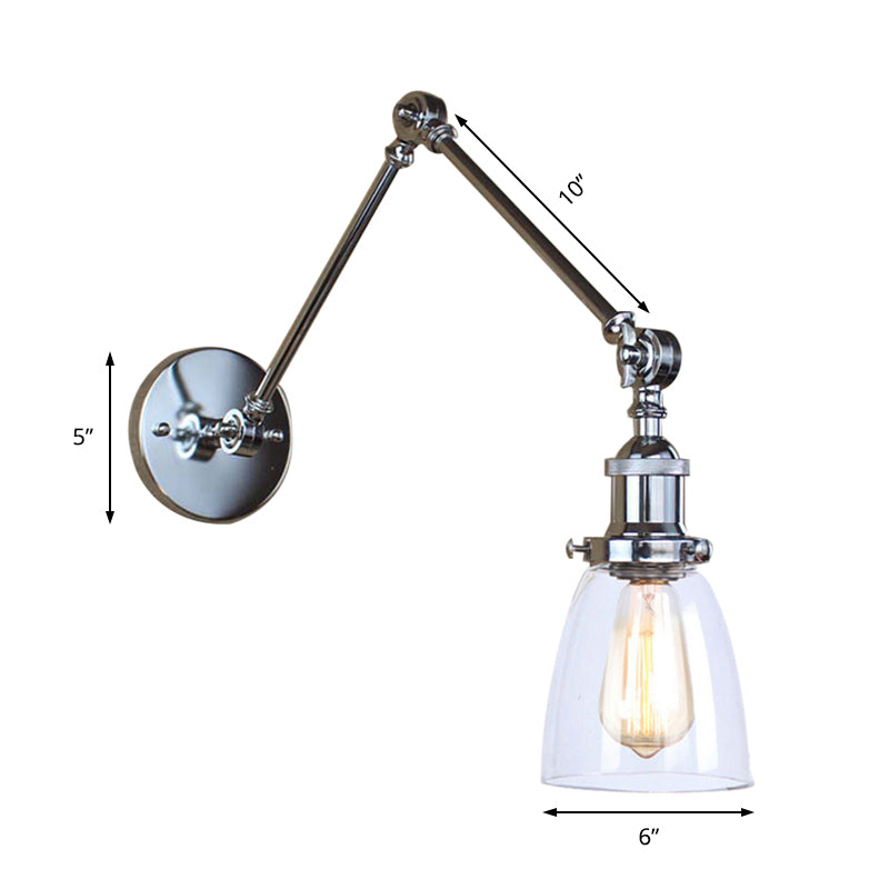 Frendorf | Tapered Bijzet Wandlamp Antiek Helder Glas 1 Licht Zwart/Zilver/Messing Wandlamp met Swingarm