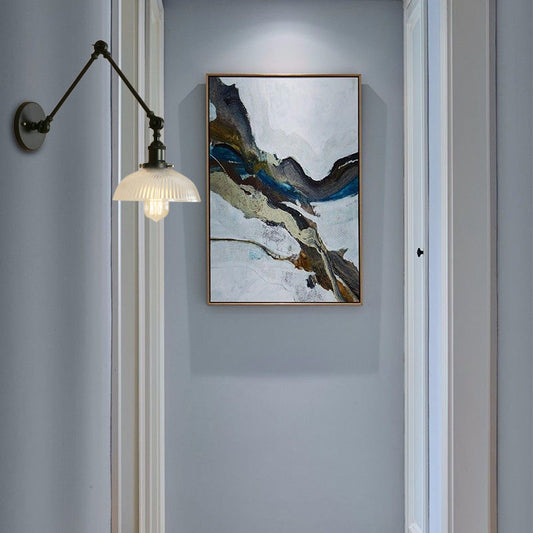 Frendorf | 1 Licht Geribbeld Glazen Wandlamp Licht Industrieel Antiek Messing/Zwart/Roest Koepel Woonkamer Verlichtingsarmatuur met Swingarm