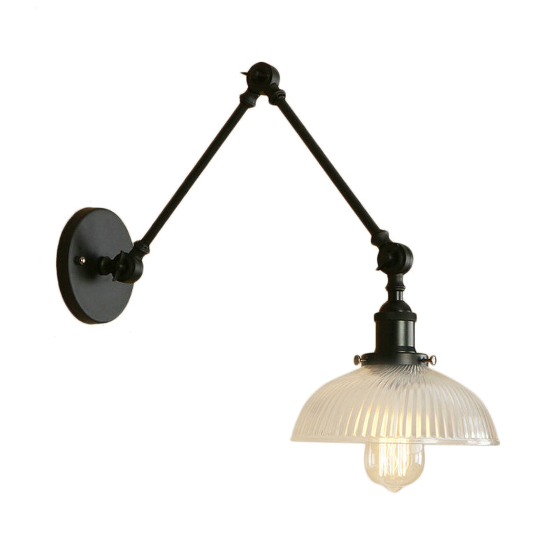 Frendorf | 1 Licht Geribbeld Glazen Wandlamp Licht Industrieel Antiek Messing/Zwart/Roest Koepel Woonkamer Verlichtingsarmatuur met Swingarm