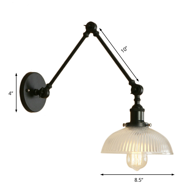 Frendorf | 1 Licht Geribbeld Glazen Wandlamp Licht Industrieel Antiek Messing/Zwart/Roest Koepel Woonkamer Verlichtingsarmatuur met Swingarm