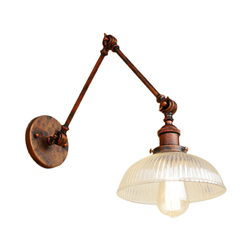 Frendorf | 1 Licht Geribbeld Glazen Wandlamp Licht Industrieel Antiek Messing/Zwart/Roest Koepel Woonkamer Verlichtingsarmatuur met Swingarm
