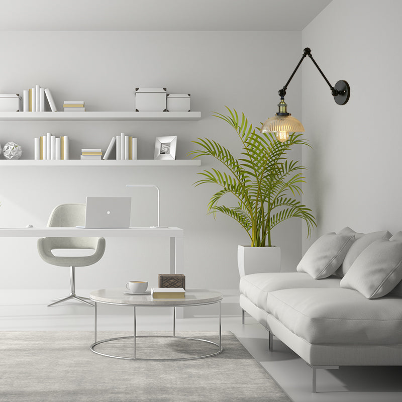 Frendorf | 1 Licht Geribbeld Glazen Wandlamp Licht Industrieel Antiek Messing/Zwart/Roest Koepel Woonkamer Verlichtingsarmatuur met Swingarm