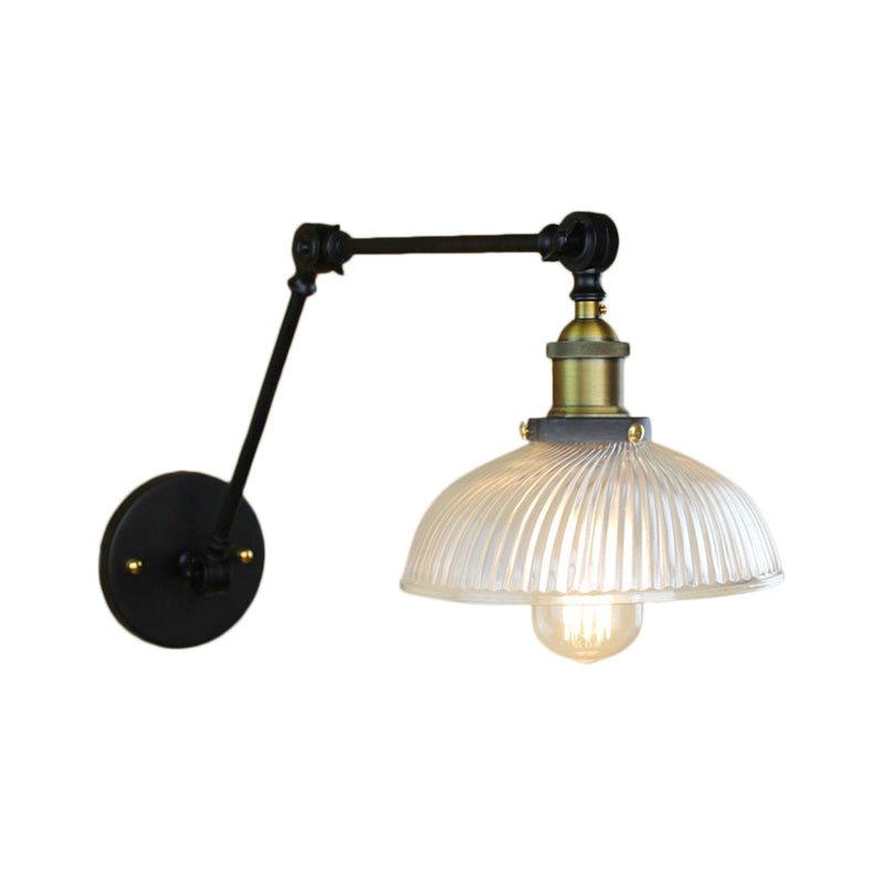 Frendorf | 1 Licht Geribbeld Glazen Wandlamp Licht Industrieel Antiek Messing/Zwart/Roest Koepel Woonkamer Verlichtingsarmatuur met Swingarm