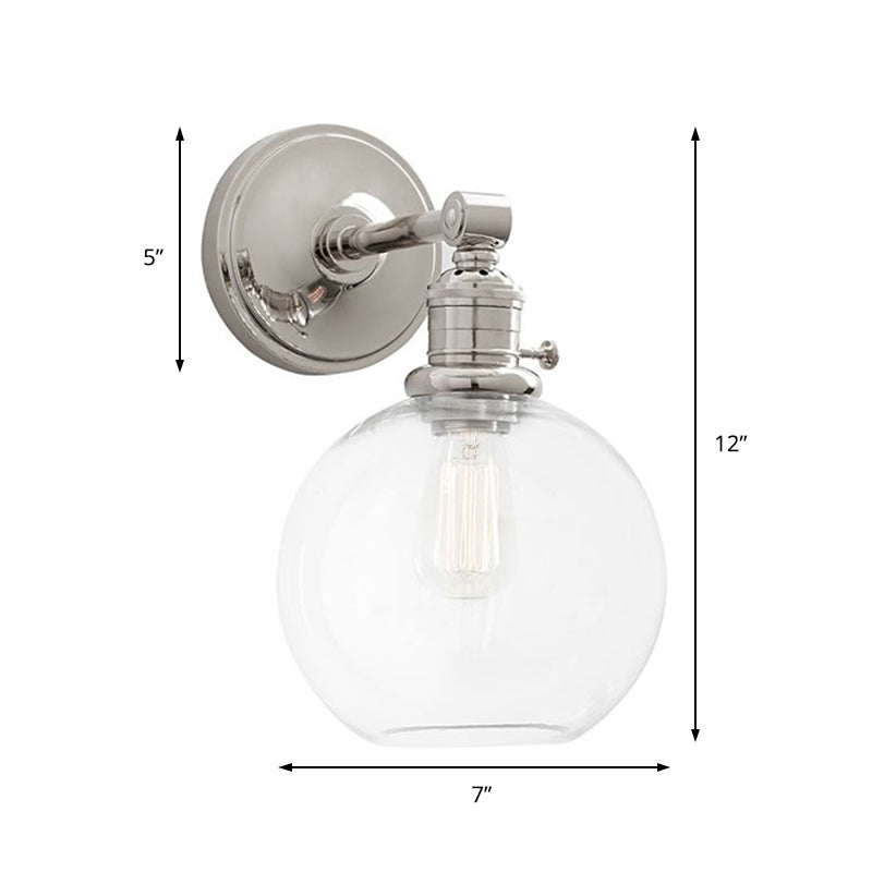 Frendorf | Klares Glas Chrome/Nickel Wandleuchte Globus 1-Licht Industrie Wandlampe Fixture für Wohnzimmer