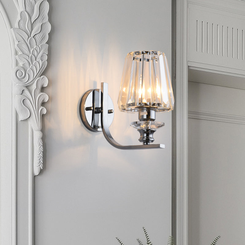 Frendorf | 1 Leuchtmittel Wandhalterung Lampe Moderne Wohnzimmer Wandleuchte mit Kegel/Zylinder Kristallschirm in Chrom