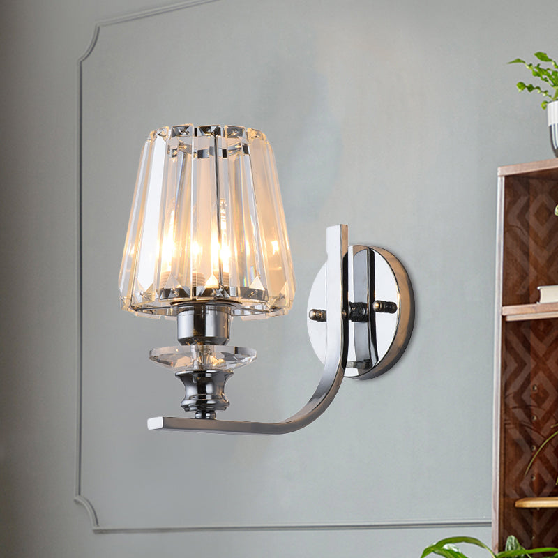 Frendorf | 1 Leuchtmittel Wandhalterung Lampe Moderne Wohnzimmer Wandleuchte mit Kegel/Zylinder Kristallschirm in Chrom