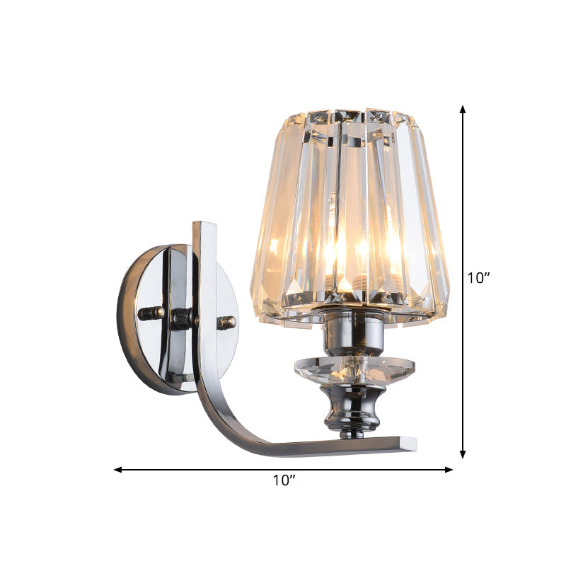 Frendorf | 1 Leuchtmittel Wandhalterung Lampe Moderne Wohnzimmer Wandleuchte mit Kegel/Zylinder Kristallschirm in Chrom