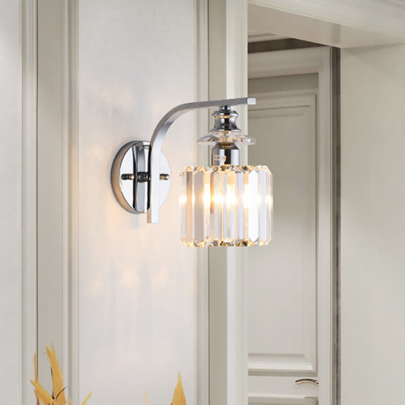 Frendorf | 1 Leuchtmittel Wandhalterung Lampe Moderne Wohnzimmer Wandleuchte mit Kegel/Zylinder Kristallschirm in Chrom