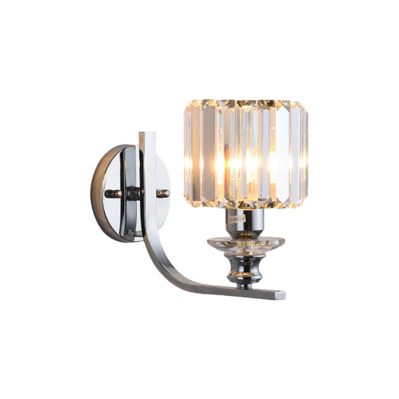 Frendorf | 1 Leuchtmittel Wandhalterung Lampe Moderne Wohnzimmer Wandleuchte mit Kegel/Zylinder Kristallschirm in Chrom