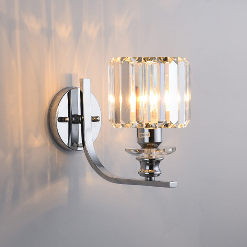 Frendorf | 1 Leuchtmittel Wandhalterung Lampe Moderne Wohnzimmer Wandleuchte mit Kegel/Zylinder Kristallschirm in Chrom