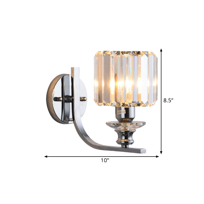 Frendorf | 1 Leuchtmittel Wandhalterung Lampe Moderne Wohnzimmer Wandleuchte mit Kegel/Zylinder Kristallschirm in Chrom