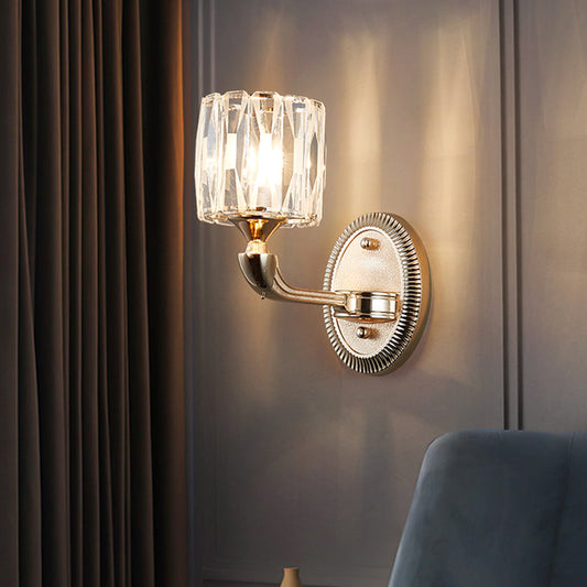 Frendorf | 1/2-Kopf Fasen Schnitt Kristall Wandleuchte Zeitgenössisch Gold Zylinder Wohnzimmer Wandmontage Licht