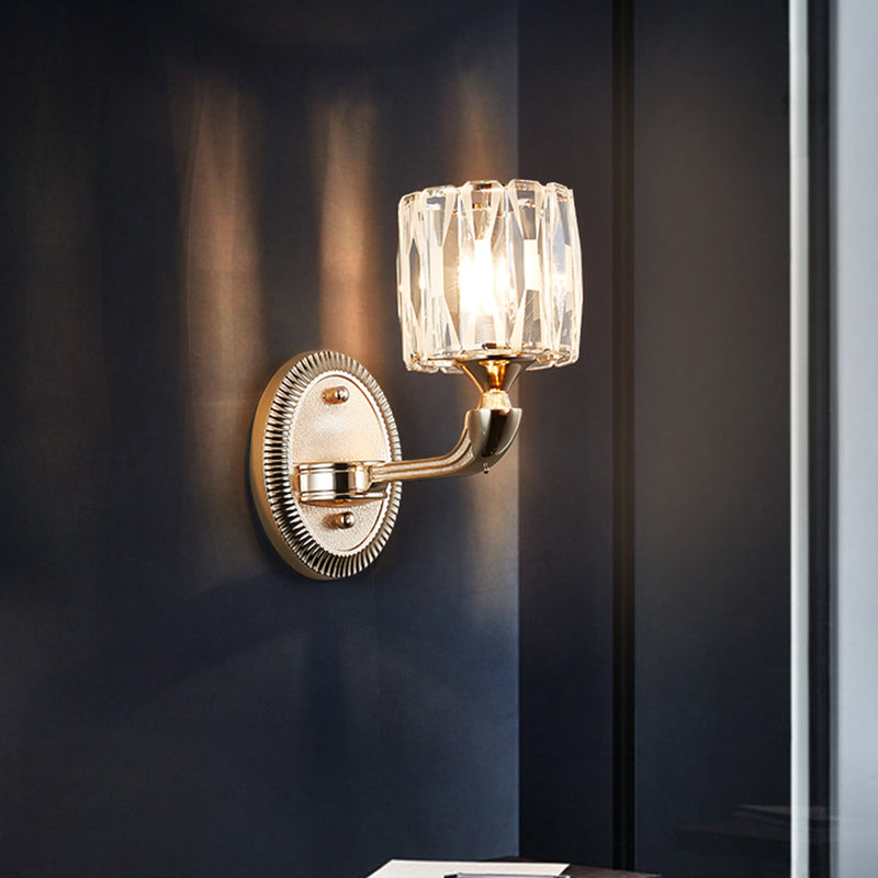 Frendorf | 1/2-Kopf Fasen Schnitt Kristall Wandleuchte Zeitgenössisch Gold Zylinder Wohnzimmer Wandmontage Licht