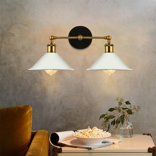 Frendorf | 2 Lichter Konus Wandlampe Vintage Stilvolle Antike Messing Metall Wandmontage Beleuchtung für Wohnzimmer