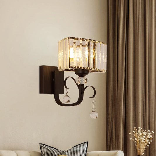 Frendorf | 1/2-Glühbirne Metall Wandleuchte zeitgenössisch schwarze geschwungene Arm Flur wandmontierte Lampe