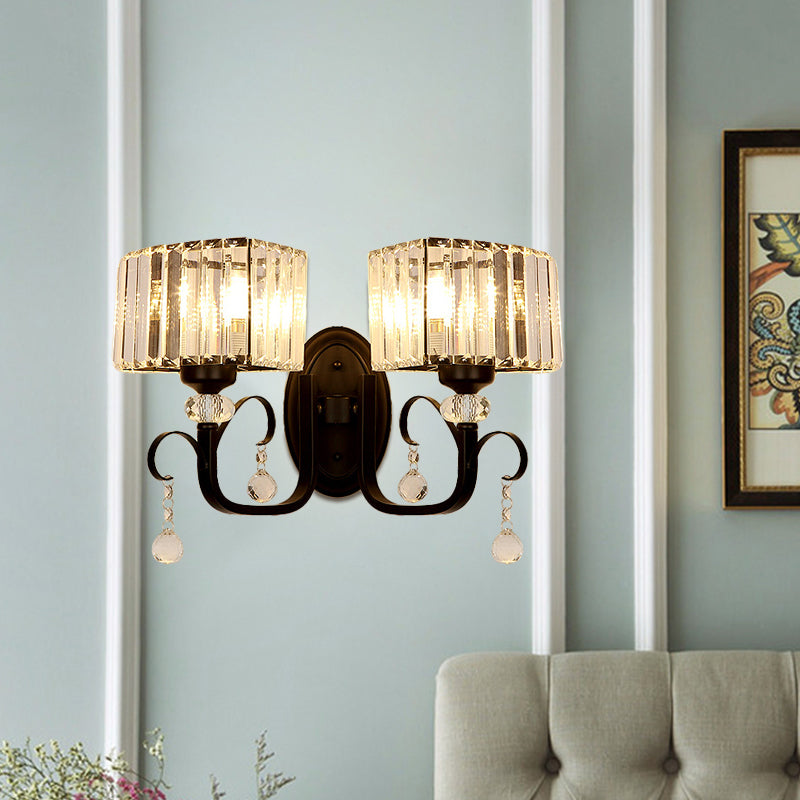 Frendorf | 1/2-Glühbirne Metall Wandleuchte zeitgenössisch schwarze geschwungene Arm Flur wandmontierte Lampe