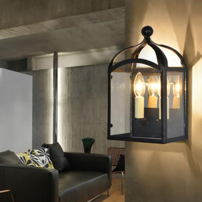 Frendorf | Alter Messing Kerzen Wandlampe mit Metallkäfigschirm 2 Lichter Vintage Wandlicht für Flur
