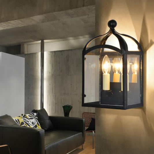 Frendorf | Alter Messing Kerzen Wandlampe mit Metallkäfigschirm 2 Lichter Vintage Wandlicht für Flur