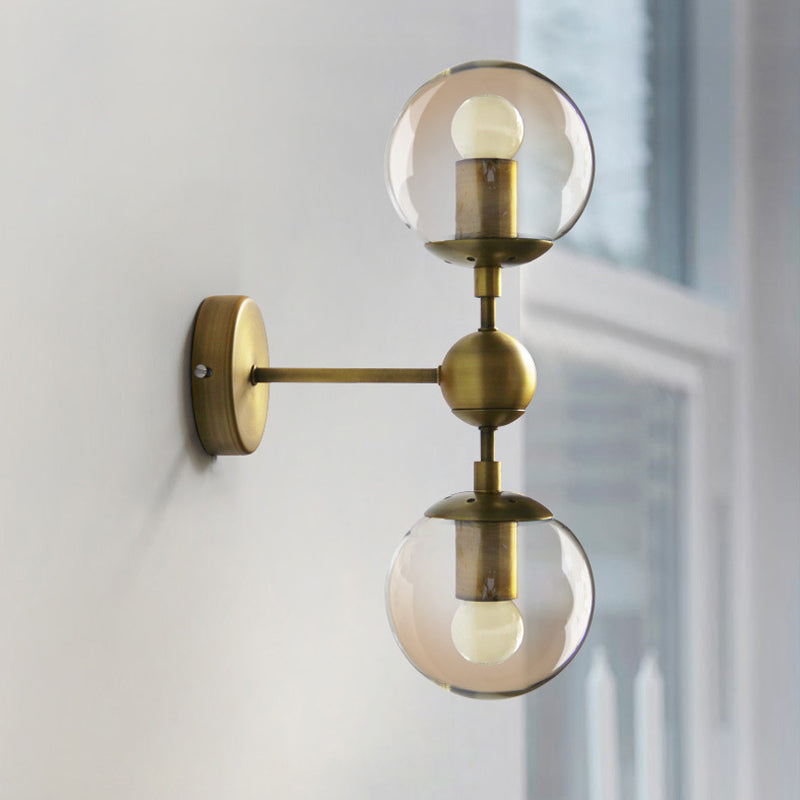 Frendorf | 1/2-Head Global Wandmontage Licht mit Amber Glas Schirm Modernistische Wandlampe Beleuchtung in Gold für Schlafzimmer