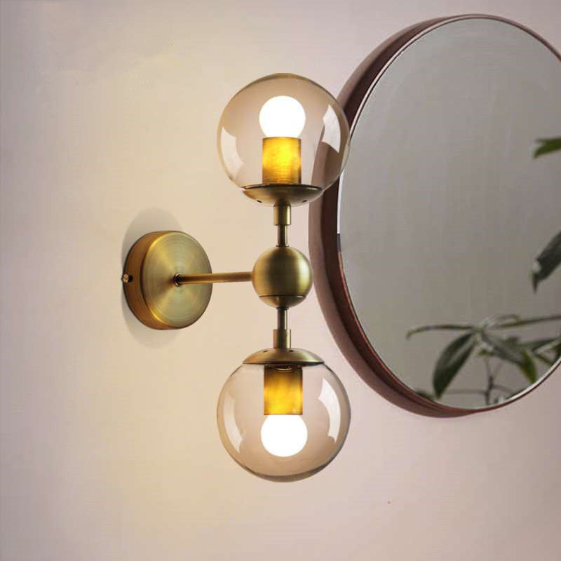 Frendorf | 1/2-Head Global Wandmontage Licht mit Amber Glas Schirm Modernistische Wandlampe Beleuchtung in Gold für Schlafzimmer
