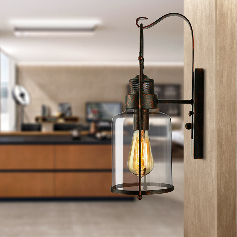 Frendorf | Zylinder klare Glas Wandmontierte Lampe Industrie Einzelne Glühbirne Wohnzimmer Wandleuchte in Schwarz/Weiß/Rost mit Käfig