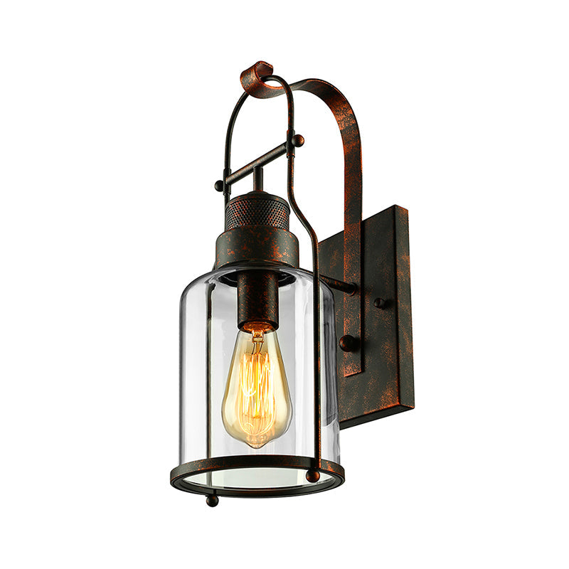 Frendorf | Zylinder klare Glas Wandmontierte Lampe Industrie Einzelne Glühbirne Wohnzimmer Wandleuchte in Schwarz/Weiß/Rost mit Käfig