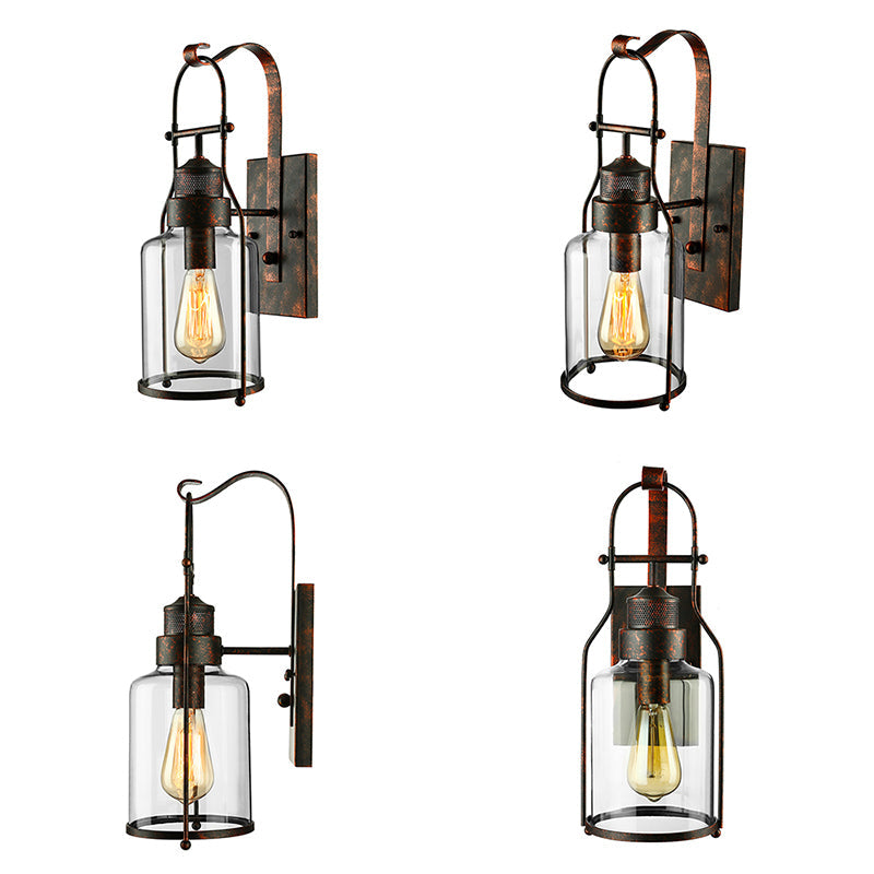 Frendorf | Zylinder klare Glas Wandmontierte Lampe Industrie Einzelne Glühbirne Wohnzimmer Wandleuchte in Schwarz/Weiß/Rost mit Käfig