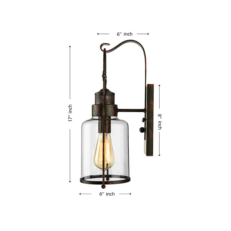 Frendorf | Zylinder klare Glas Wandmontierte Lampe Industrie Einzelne Glühbirne Wohnzimmer Wandleuchte in Schwarz/Weiß/Rost mit Käfig