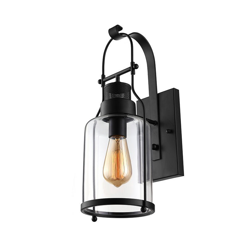 Frendorf | Zylinder klare Glas Wandmontierte Lampe Industrie Einzelne Glühbirne Wohnzimmer Wandleuchte in Schwarz/Weiß/Rost mit Käfig