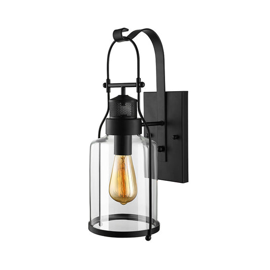 Frendorf | Zylinder klare Glas Wandmontierte Lampe Industrie Einzelne Glühbirne Wohnzimmer Wandleuchte in Schwarz/Weiß/Rost mit Käfig