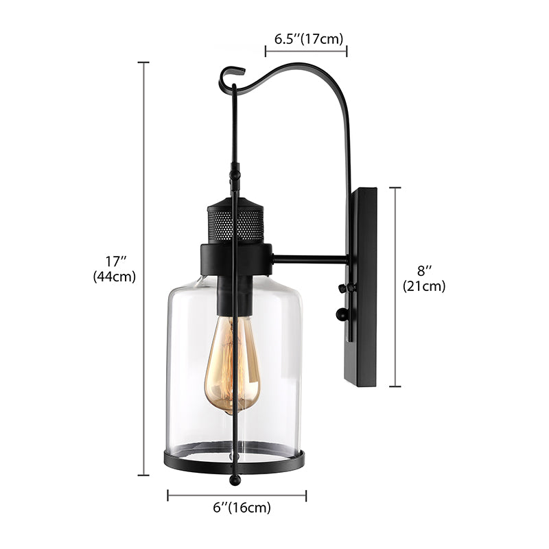 Frendorf | Zylinder klare Glas Wandmontierte Lampe Industrie Einzelne Glühbirne Wohnzimmer Wandleuchte in Schwarz/Weiß/Rost mit Käfig