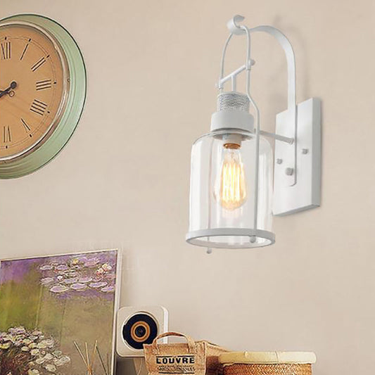 Frendorf | Zylinder klare Glas Wandmontierte Lampe Industrie Einzelne Glühbirne Wohnzimmer Wandleuchte in Schwarz/Weiß/Rost mit Käfig