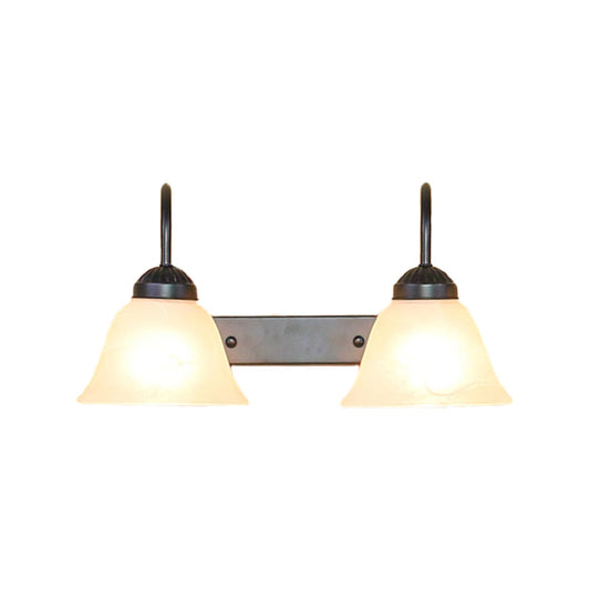 Frendorf | 2 Lichten Bel Shade Sconcepunt Lichtarmatuur Industrieel Zwart Opal Glas Wandlamp voor Slaapkamer