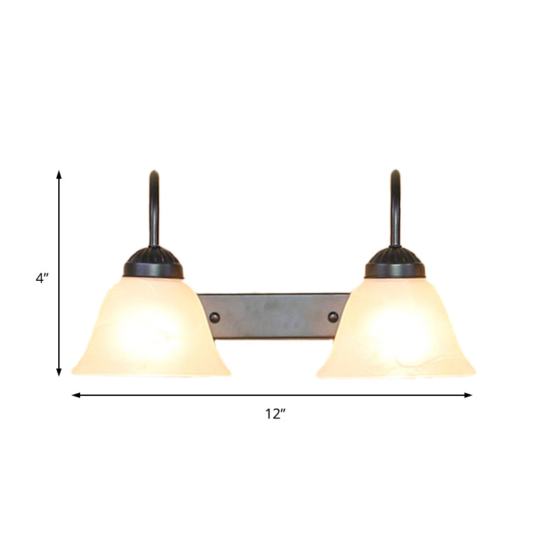 Frendorf | 2 Lichten Bel Shade Sconcepunt Lichtarmatuur Industrieel Zwart Opal Glas Wandlamp voor Slaapkamer