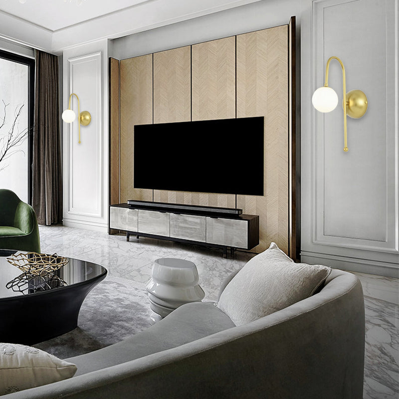 1 Glühbirne Globe Wandmontierte Lichtvorrichtung Modernes Gold Opalglas Beleuchtung für Wohnzimmer