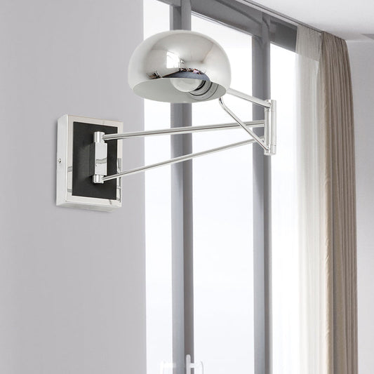 Frendorf | Retro Bowl Wandlamp Sconces 1 Licht Metallic Wandmontagearmatuur met Draaibeugel in Chroom voor Nachtkastje