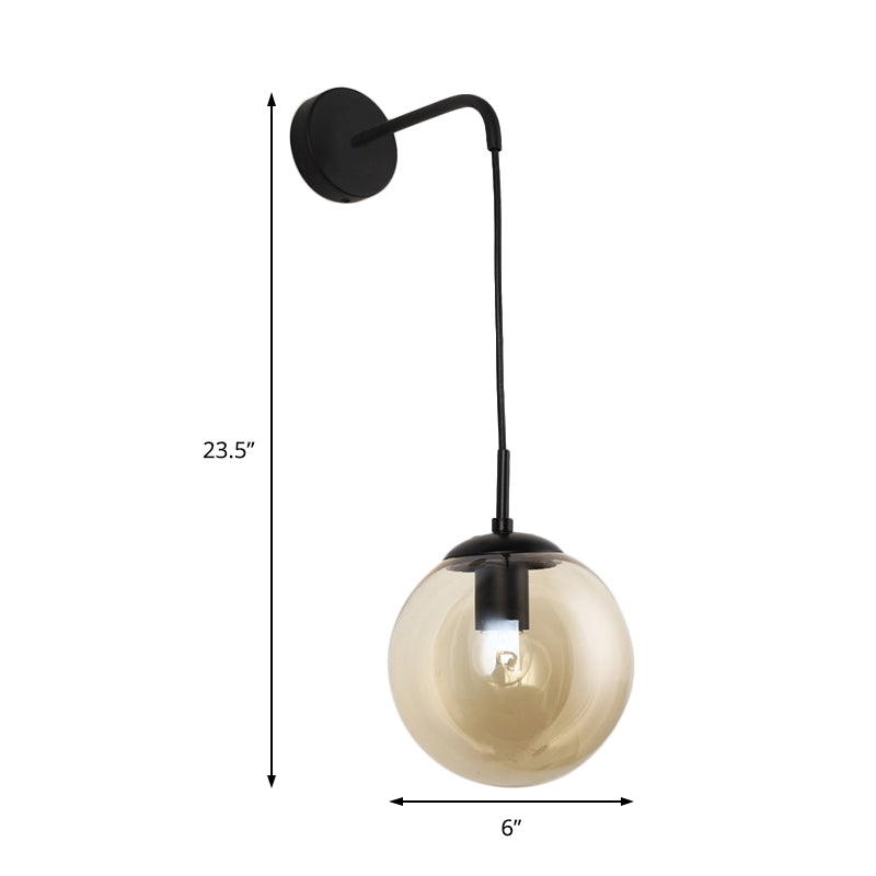 Frendorf | 1 Licht Globus Wandlamp Lichtarmatuur Industriel Amber Glas Wandlamp in Zwart/Brass voor Woonkamer