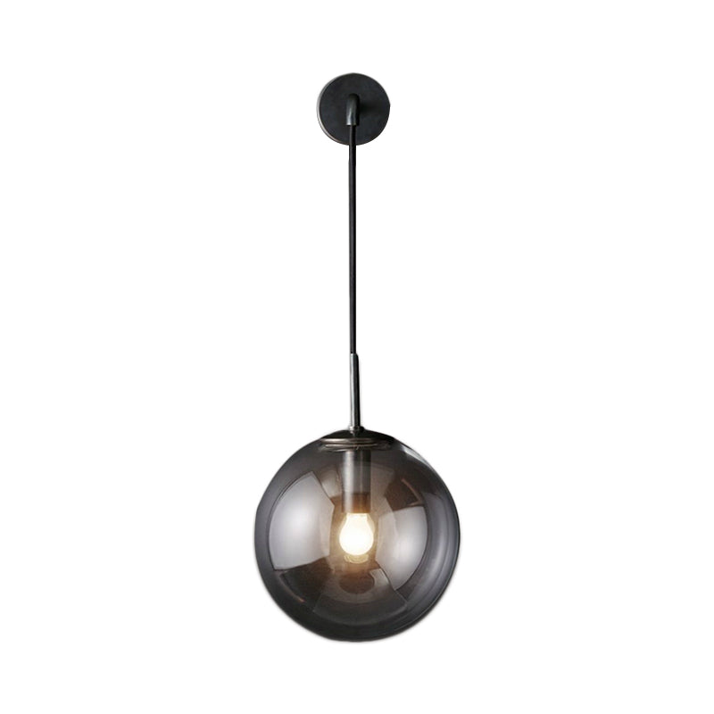 Frendorf | Moderne Sferische Wandlamp 1 Peertje Rookglas Wandlicht in Zwart/Messing voor de Woonkamer, 8"/10"