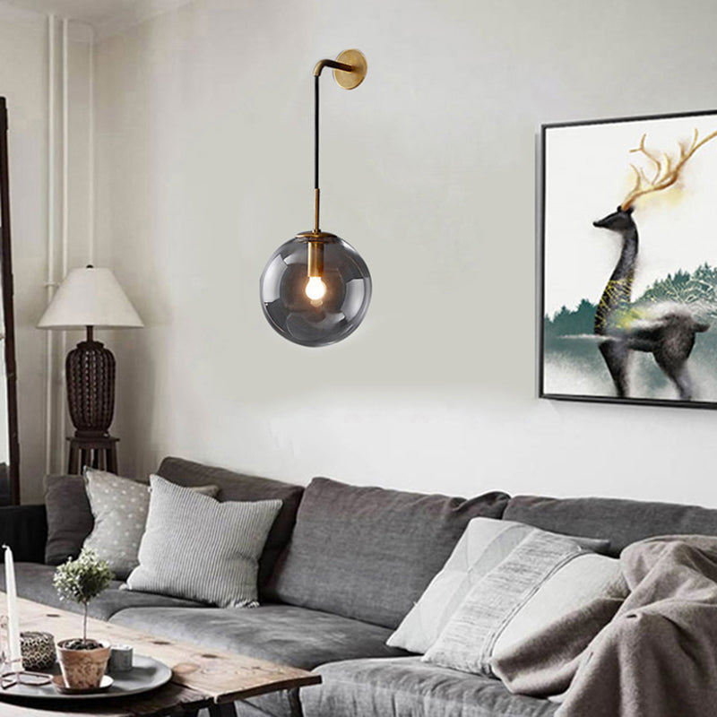 Frendorf | Moderne Sferische Wandlamp 1 Peertje Rookglas Wandlicht in Zwart/Messing voor de Woonkamer, 8"/10"